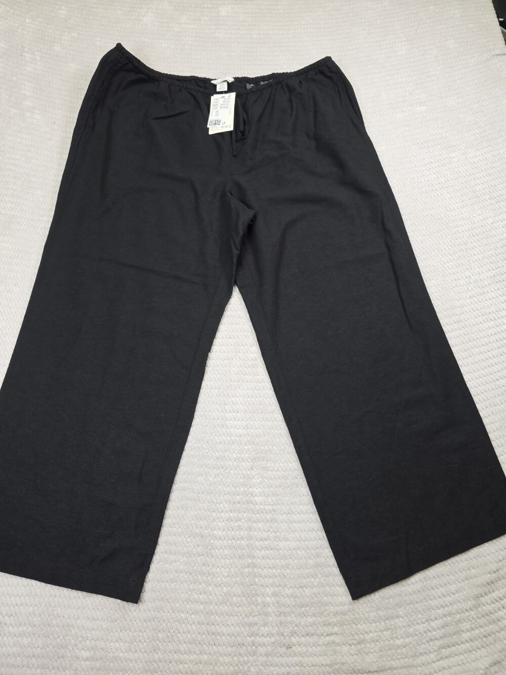 H&M Pants Womens 2X Black Wide Leg Linen Blend Draw String New